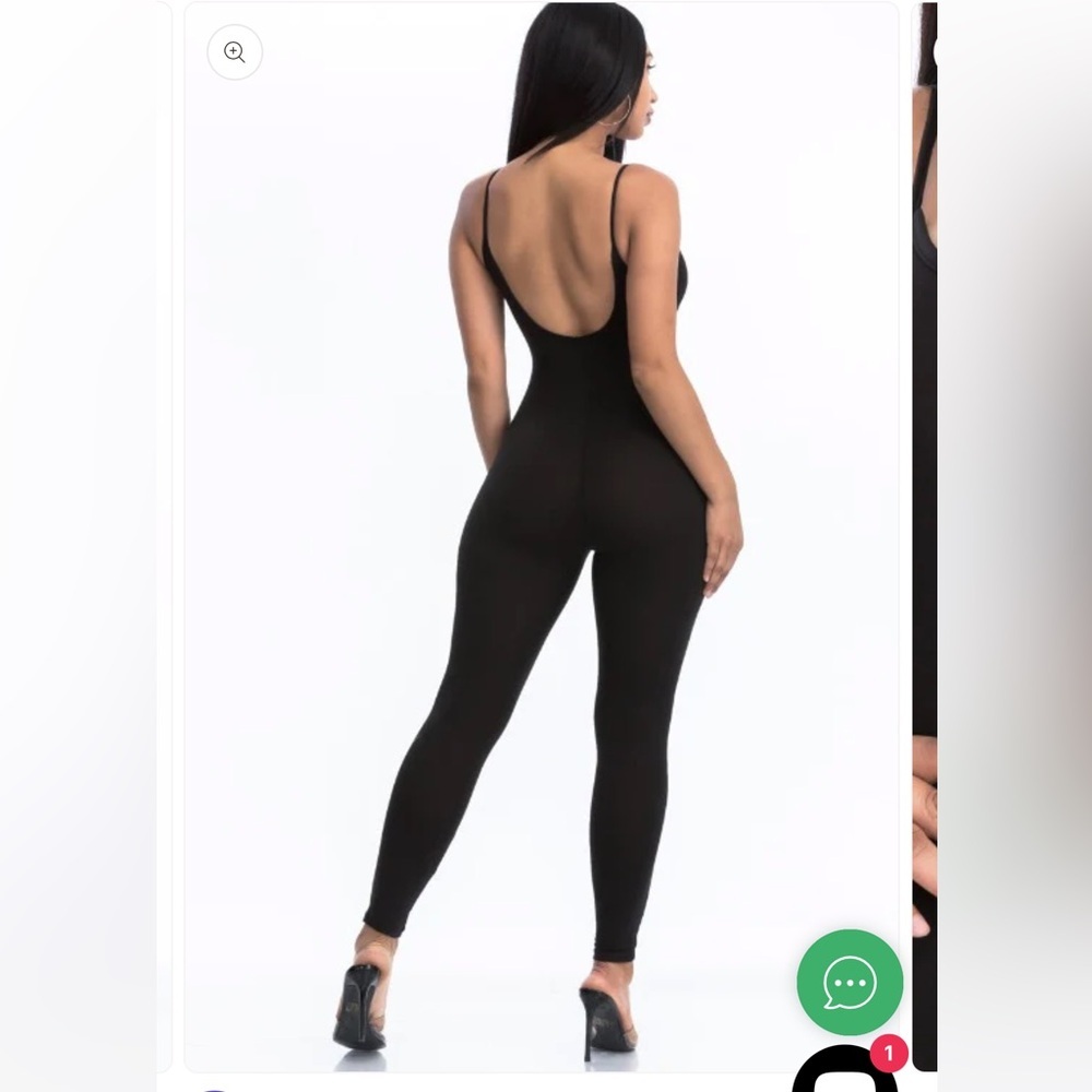NWOT CAPELLA BLACK BODYCON CAMI JUMPSUIT / ONESIE WITH SCOOP NECK AND LOW BACK - Picture 2 of 10